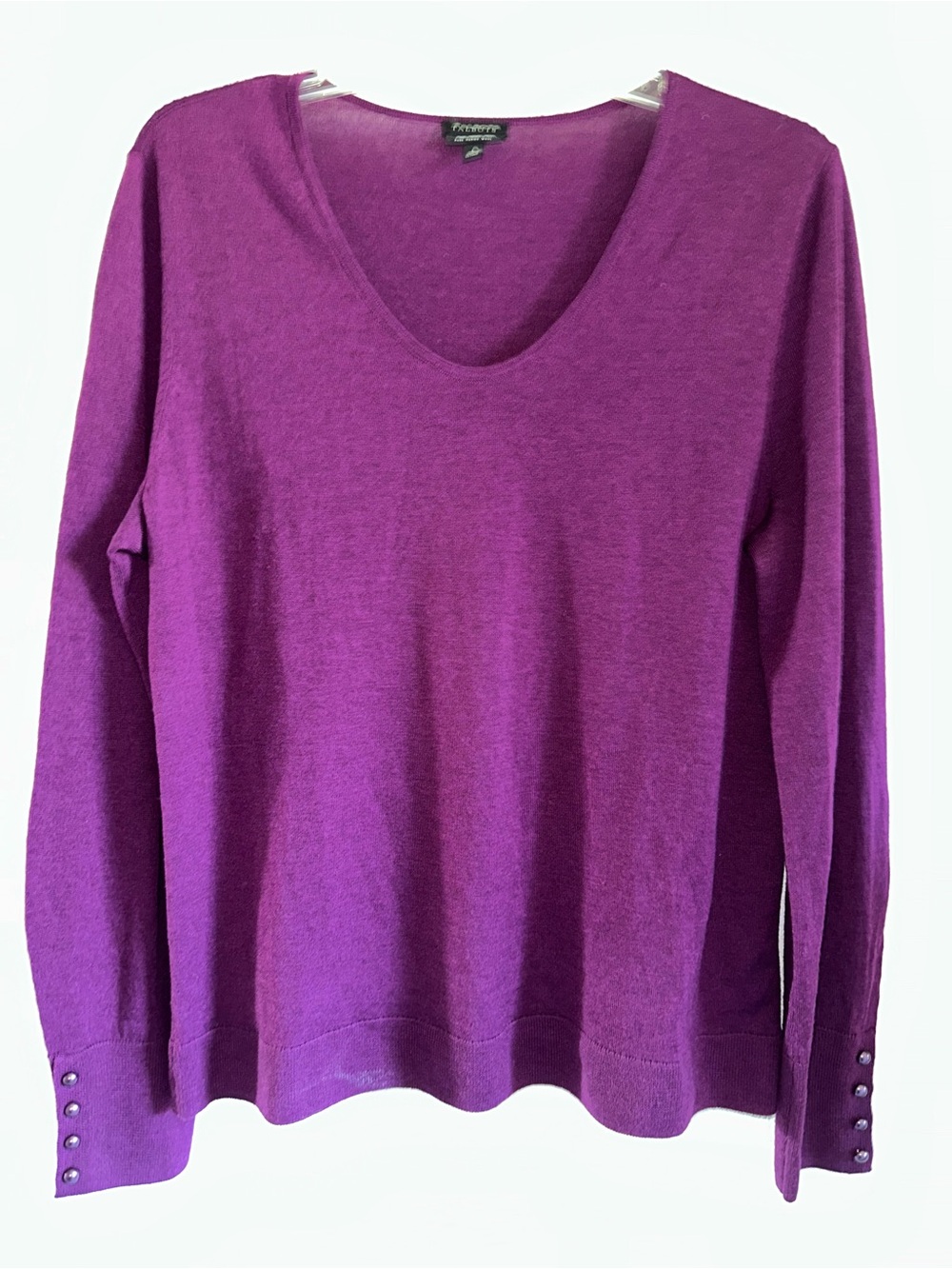 Talbots Deep Plum V-Neck Merino Wool Sweater L - Picture 6 of 7